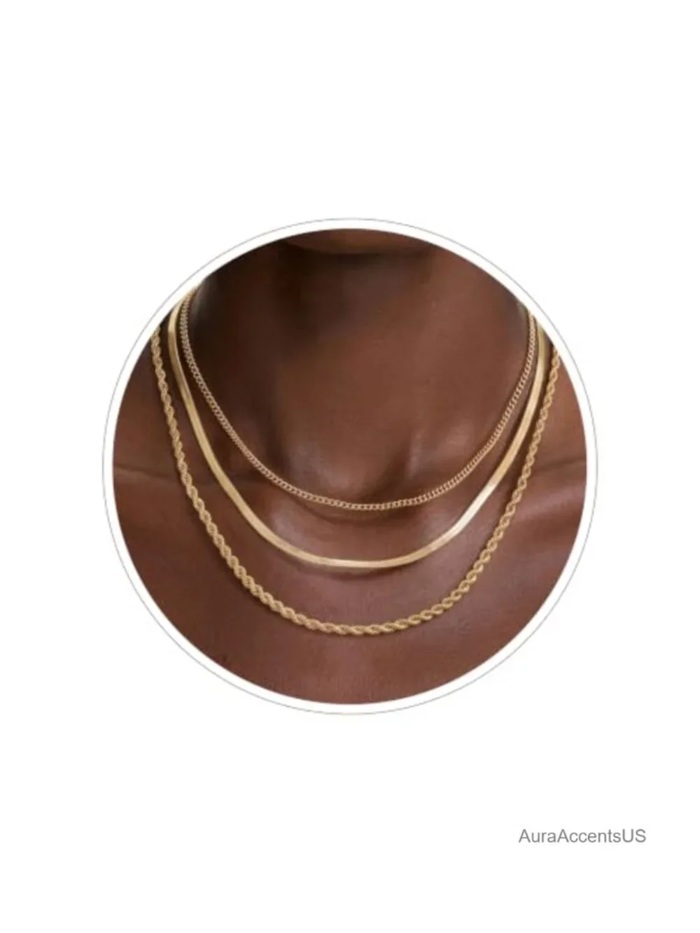 14k Gold Plated Layered Necklace Set for Women, 3 Chain Choker Stack